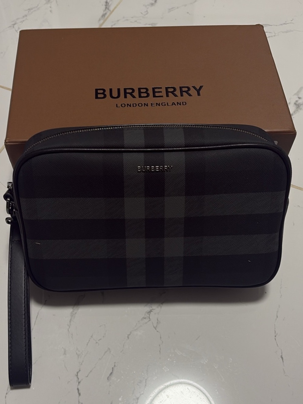 Burberry Black Heritage Check Men’s Toiletry Pouch